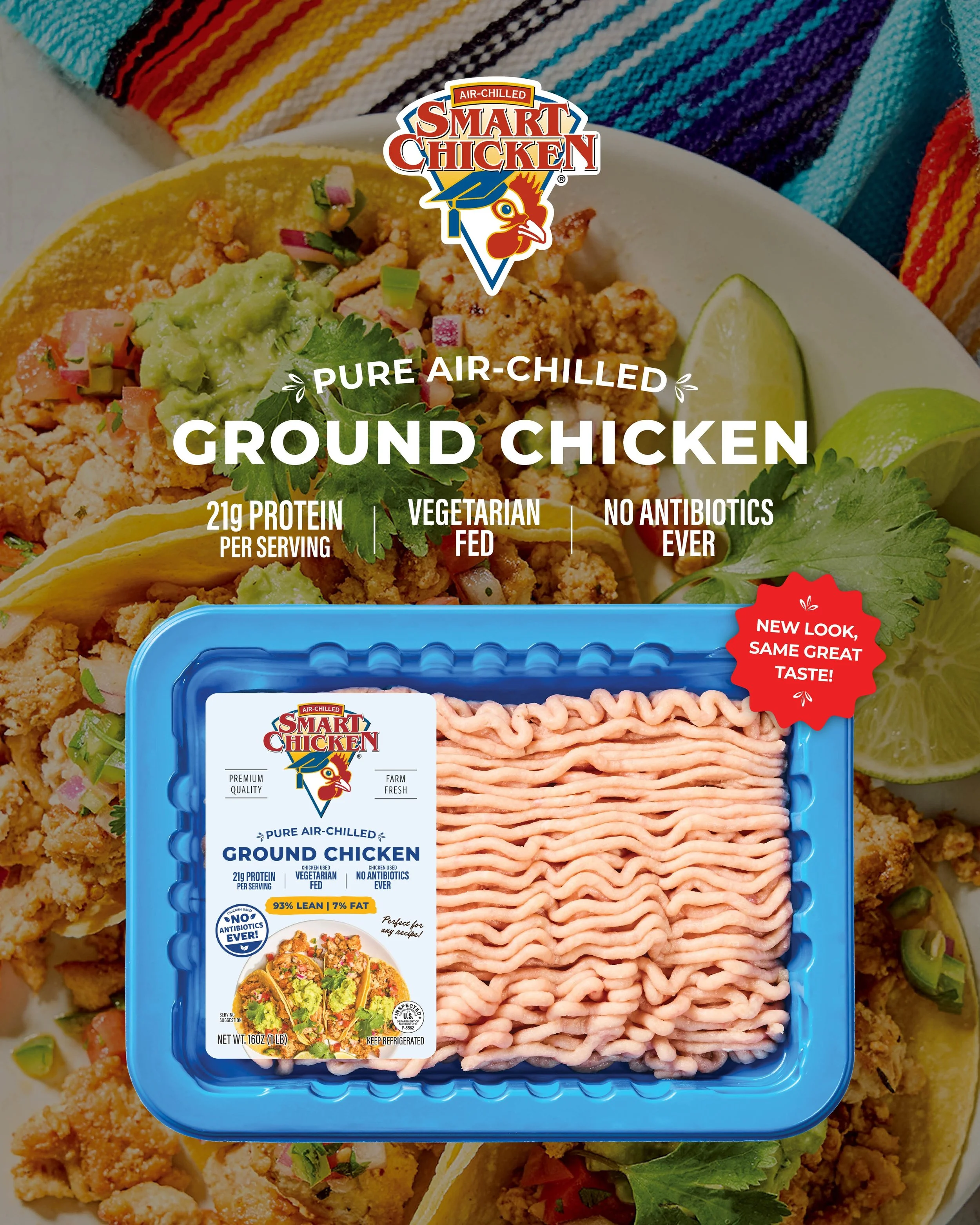Have you noticed our new look?👀

Our Ground Chicken packaging has a fresh new design, but inside it&rsquo;s still the same high-quality Smart Chicken you trust. Same standards, same great taste.

✔️ Air-chilled 
✔️ No Antibiotics Ever
✔️ No fillers 