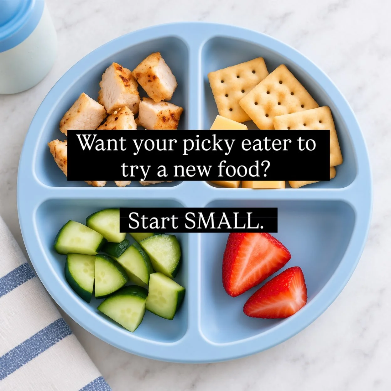 Sometimes we&rsquo;re asking our picky eaters to take a MUCH bigger step than we realize.

Imagine being unsure about a food&hellip;and then having a whole scoop of it dropped onto your plate. 😬

Instead, start small.

A tiny piece of the new or lea