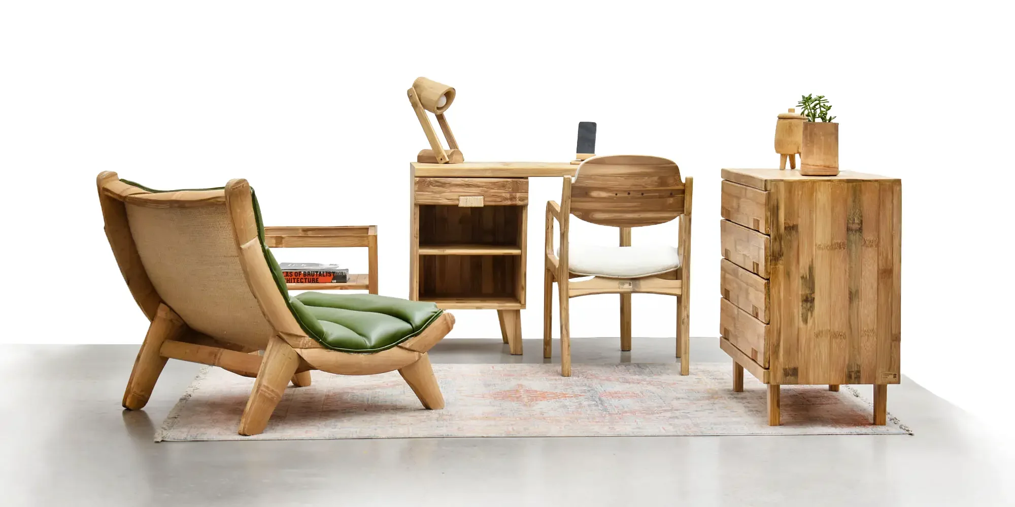 Set de muebles de bambú de la marca mexicana Bamburen Bambú Haus.  Diseño bauhaus mexicano y sustentable