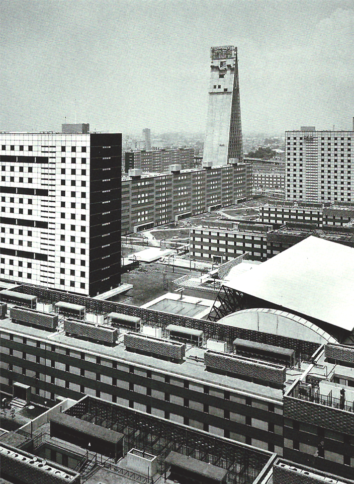 Vista aérea del Conjunto Urbano Nonoalco Tlatelolco de Mario Pani