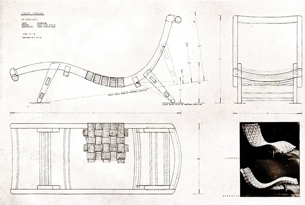 Plano original de la tumbona Alacrán diseñada por Michael Van Beuren