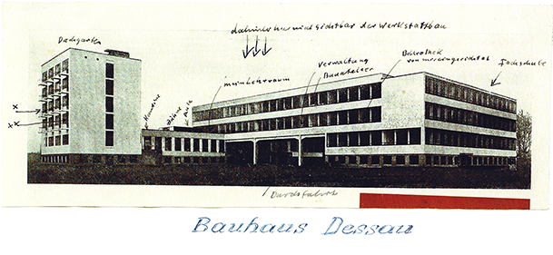 Croquis del edificio de la Bauhaus en Dessau
