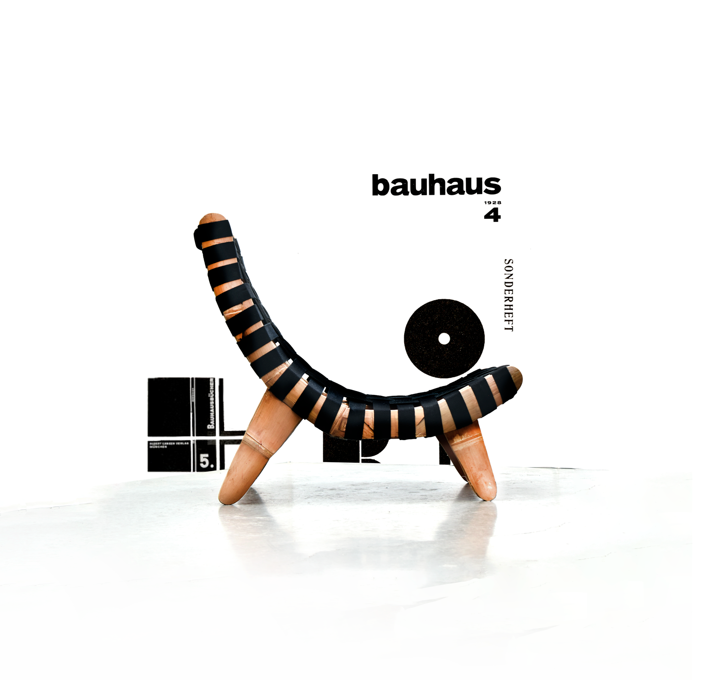 Arte gráfico con estilo bauhaus con foto del Sillón San Miguel encintado color negro