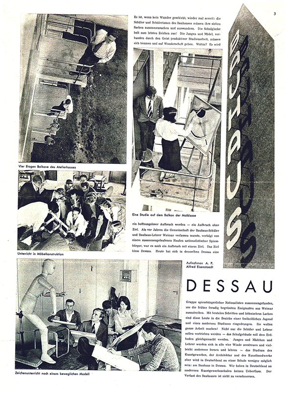 Página histórica sobre estudiantes y actividades de la Bauhaus en Dessau