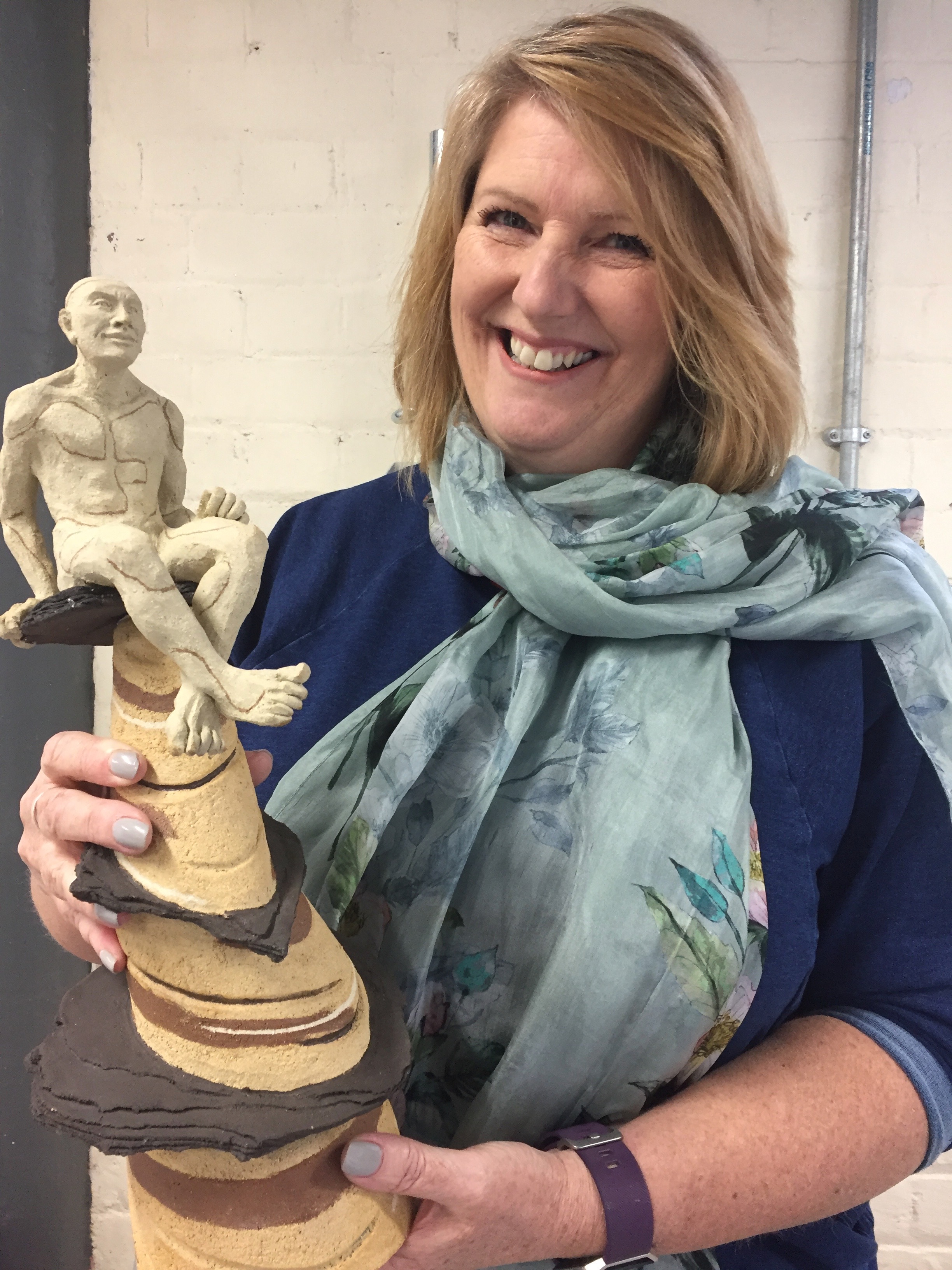 Bev in The Pottery with one of her many sculptures