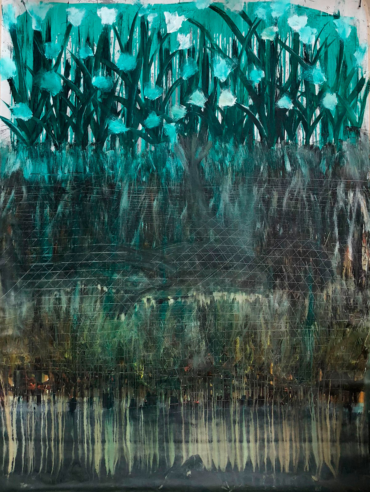 Cycles, 2018, acrylic on canvas, 8 x 6.5 ft, $10,000