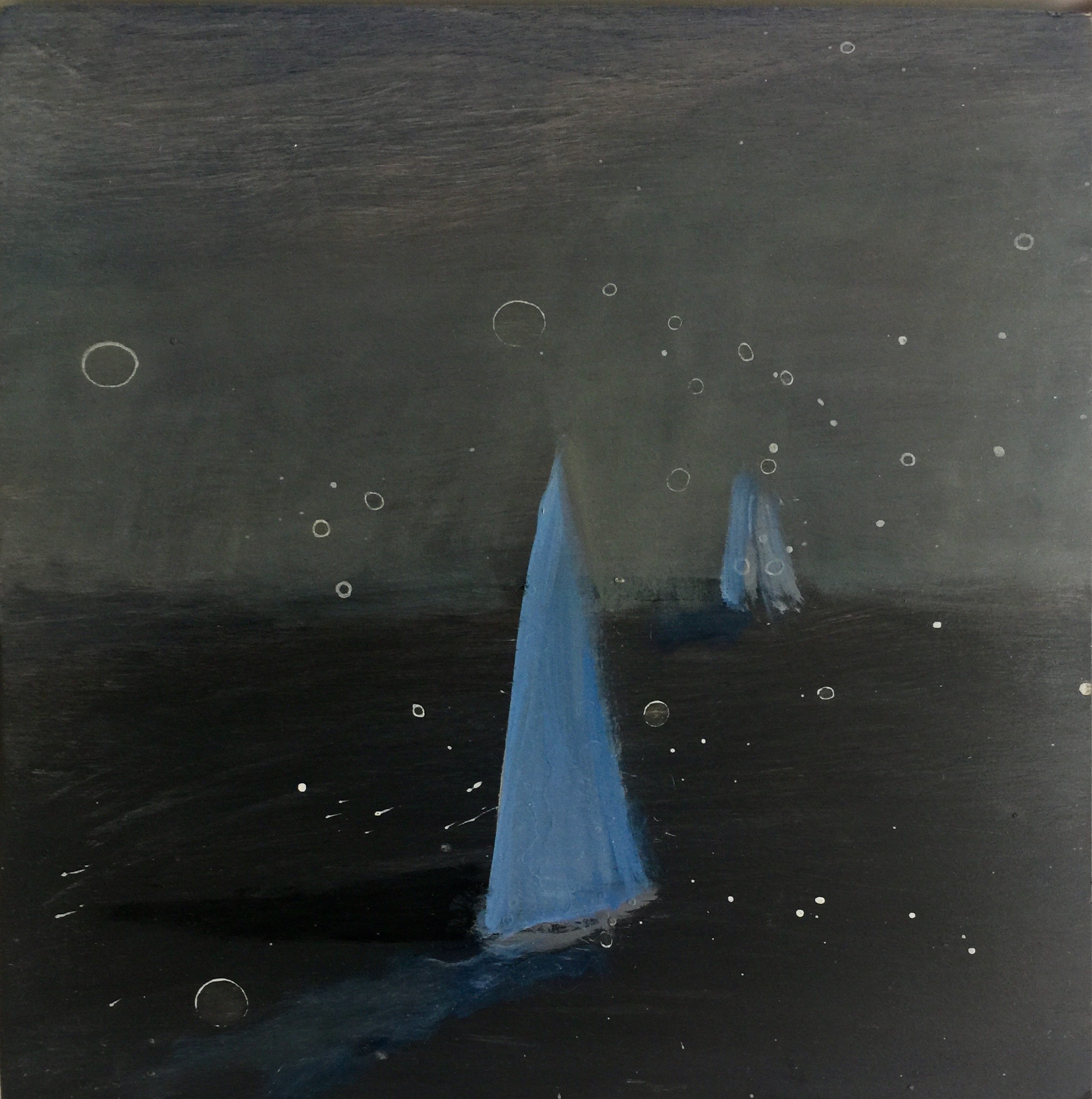 Voilier VI, 2018, oil on board, 10 x 10 in, $700