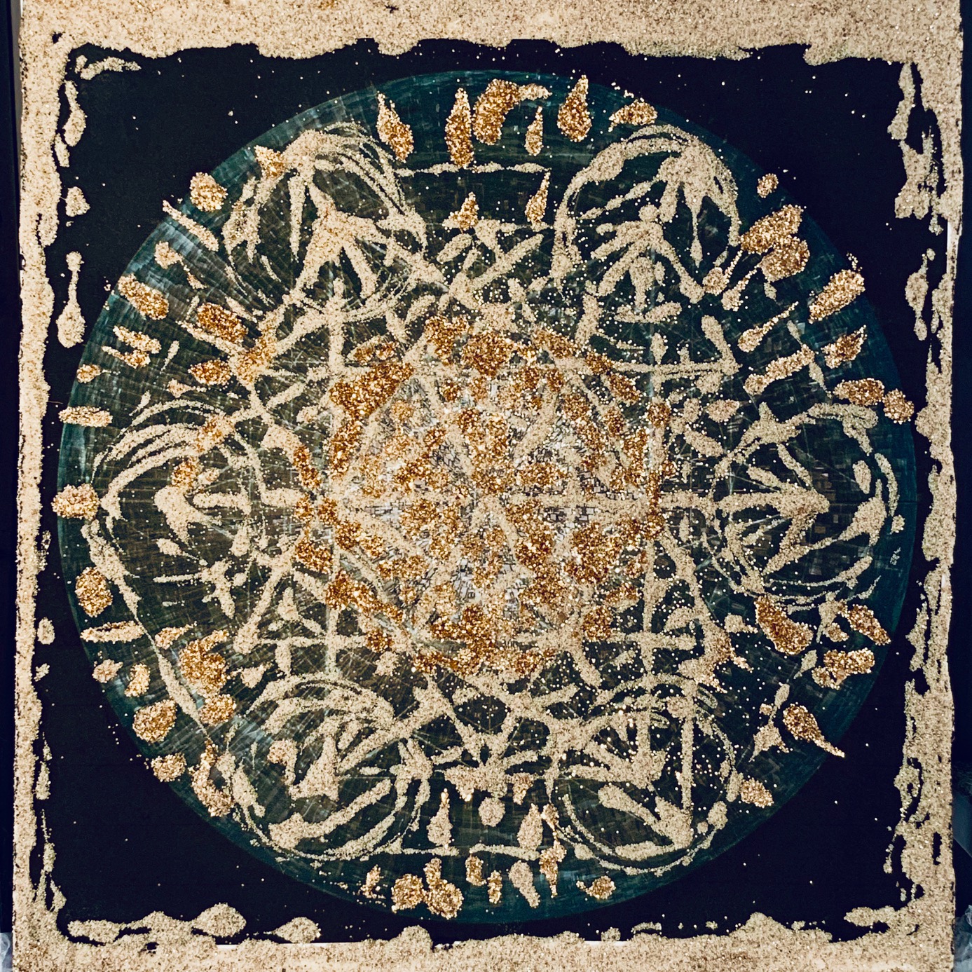 Mattai Metatron, sand and gold on paper, 15 x 11 in $850