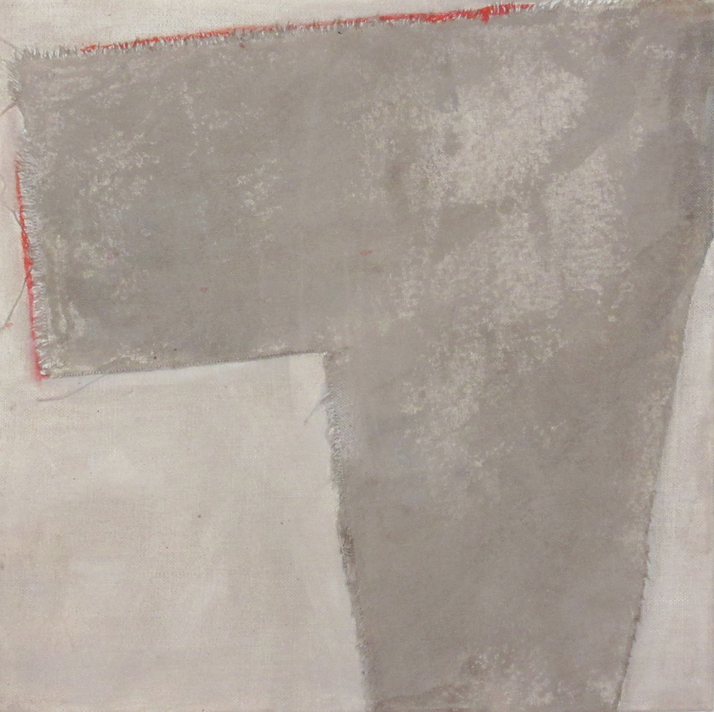 Taupe with Red I, 2016, fabric, acrylic and pencil on canvas, 12 x 12 in, $700
