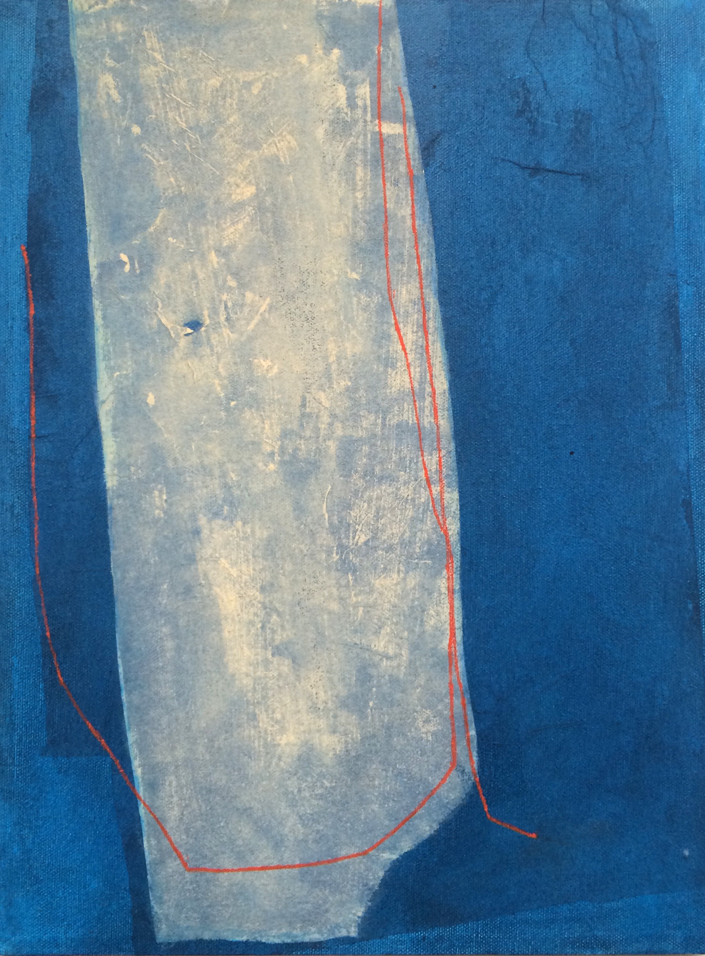 Buff Form on Blue with Red Lines, 2015, mixed media on canvas, 16 x 12 in, SOLD