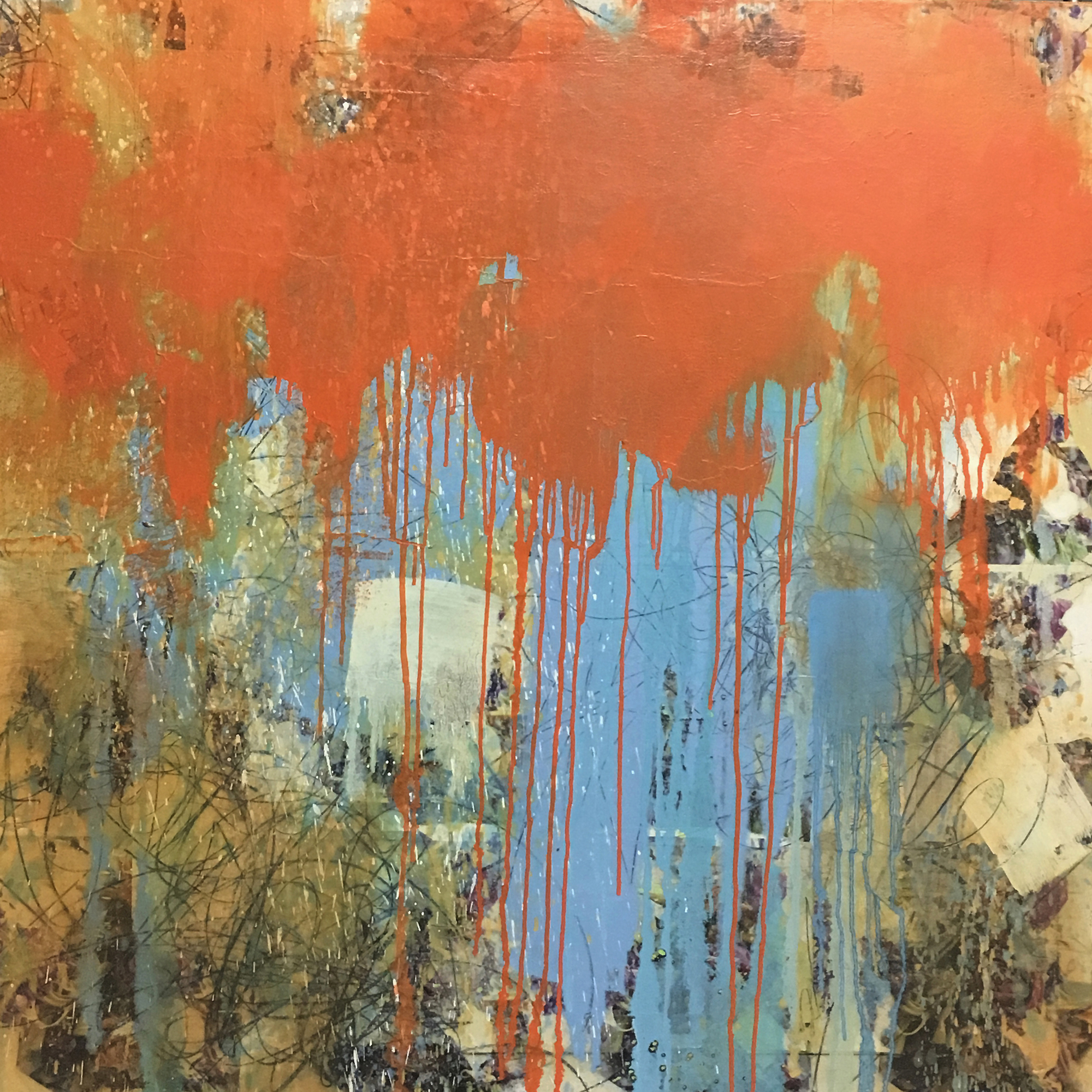 August, 2017, mixed media on canvas, 32 x 34 in, $3,000