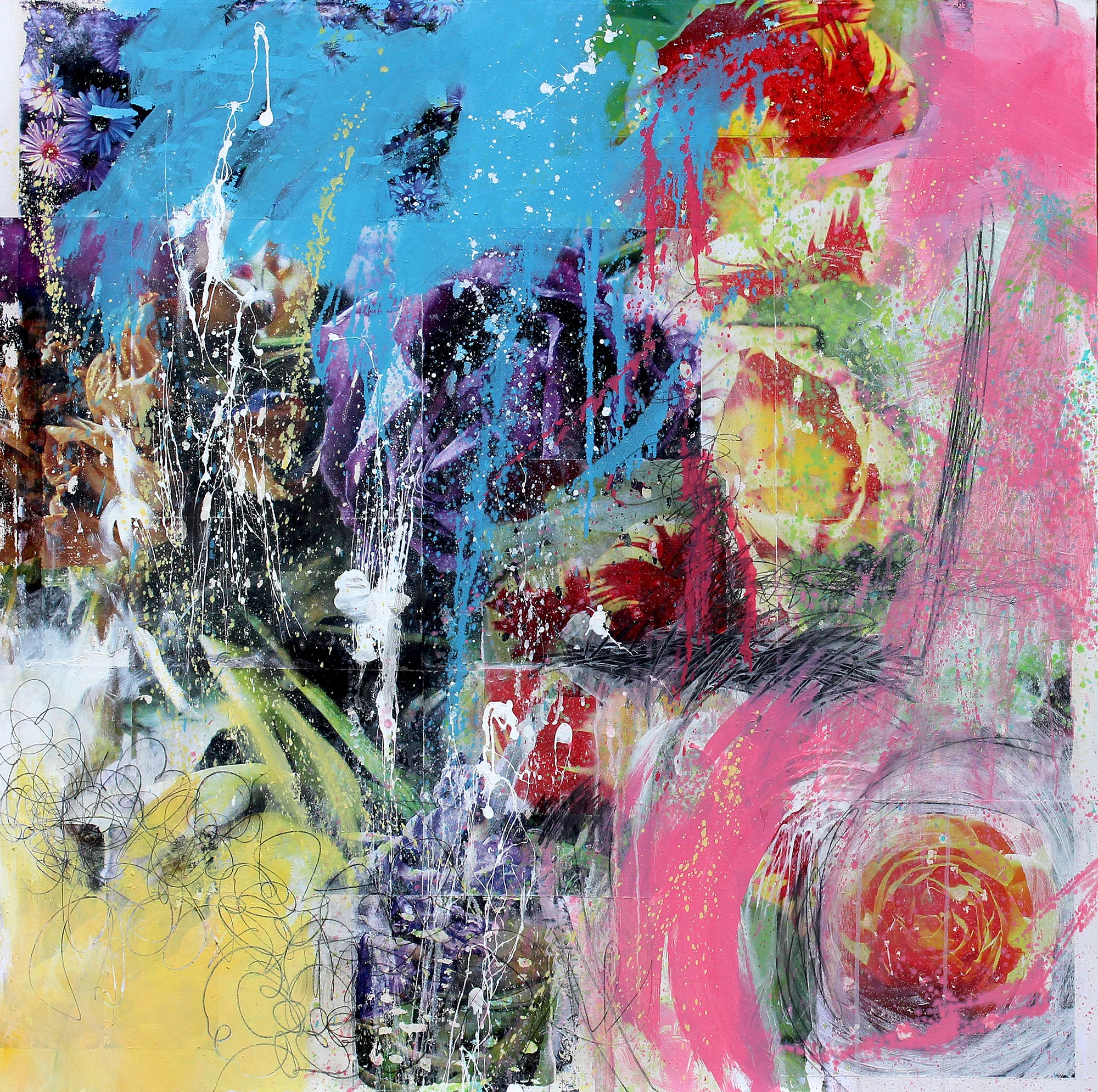 Will Nature Make a Man Out of Me Yet, 2014, mixed media on canvas, 40 x 40 in, SOLD