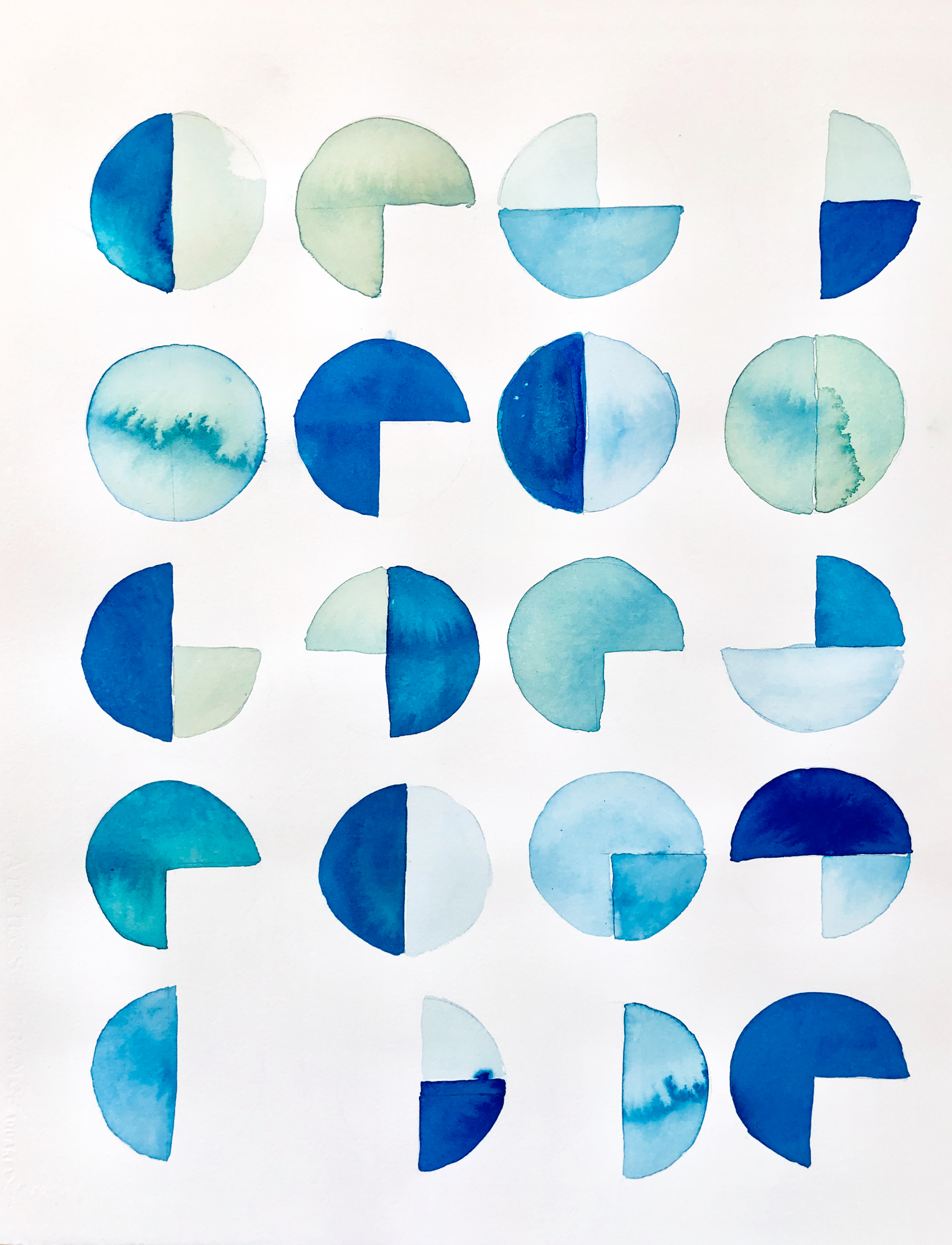 Blue Geometry 3, 2019, mixed media on paper, 16 x 20 in, $3,000