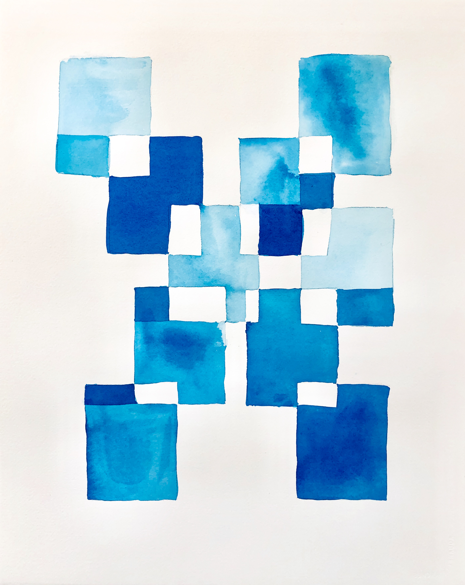 Blue Geometry 2, 2019, mixed media on paper, 16 x 20 in, $3,000