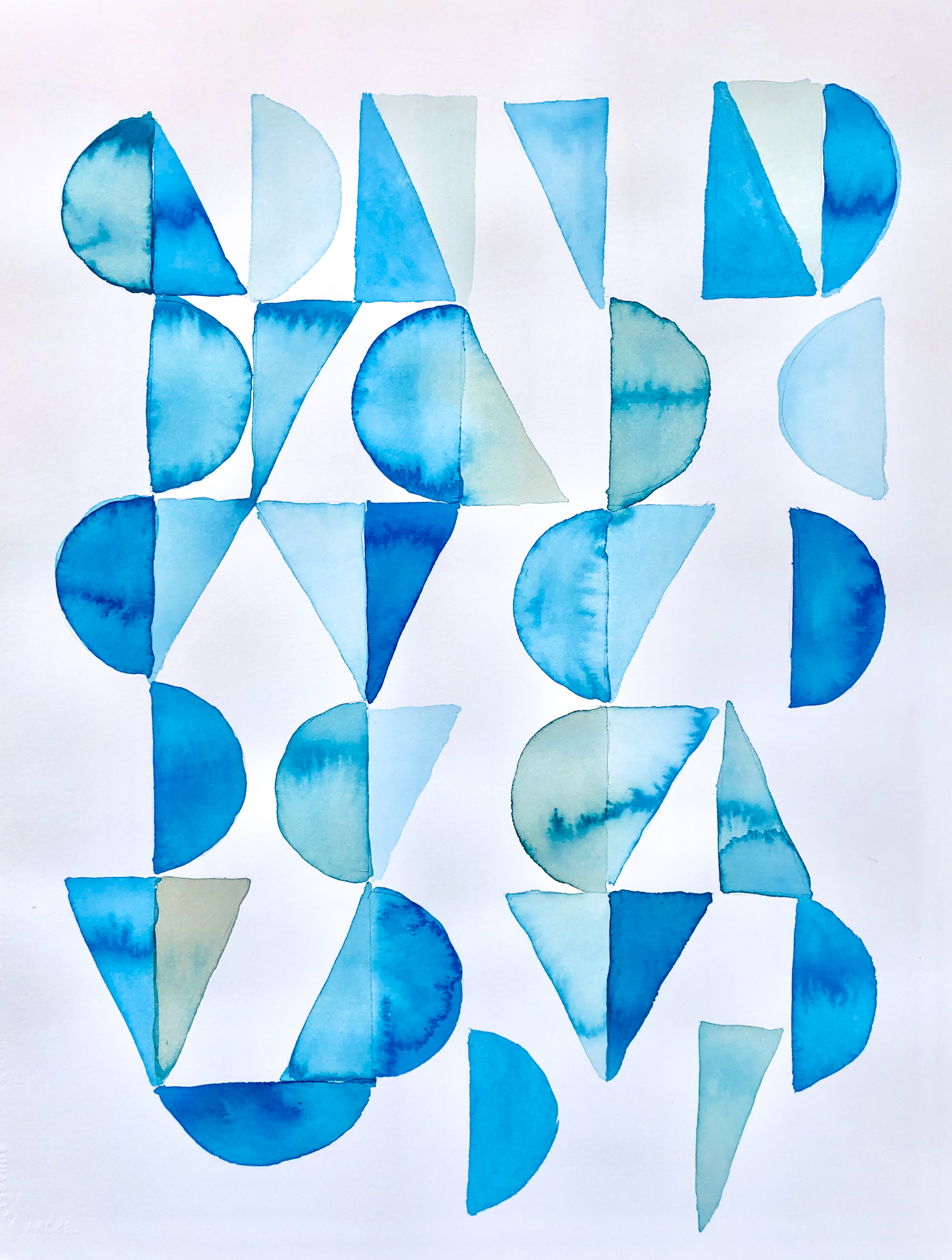 Blue Geometry 5, 2019, mixed media on paper, 16 x 20 in, $3,000