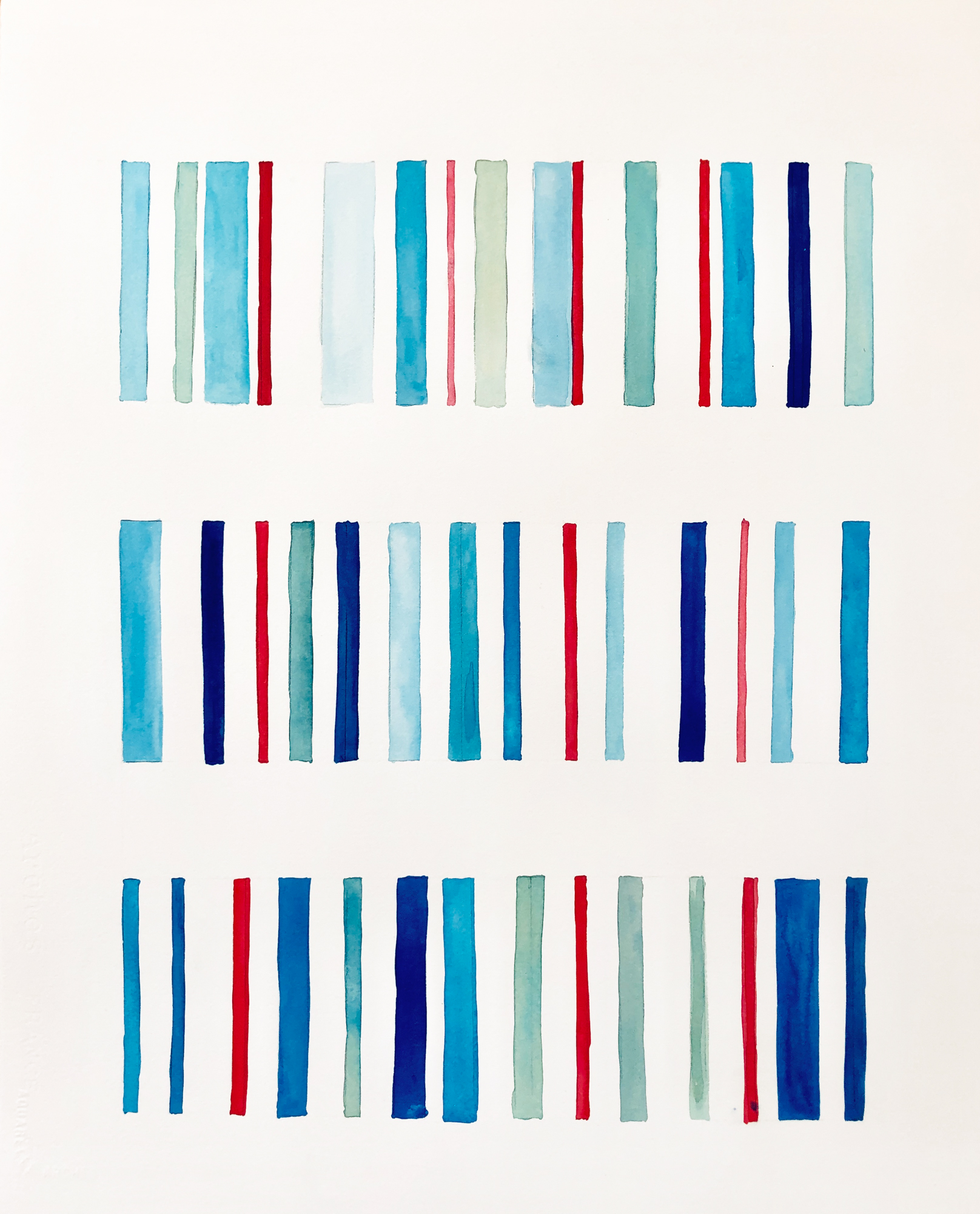 Blue Red Lines 2, 2019, mixed media on paper, 16 x 20 in, $3,000