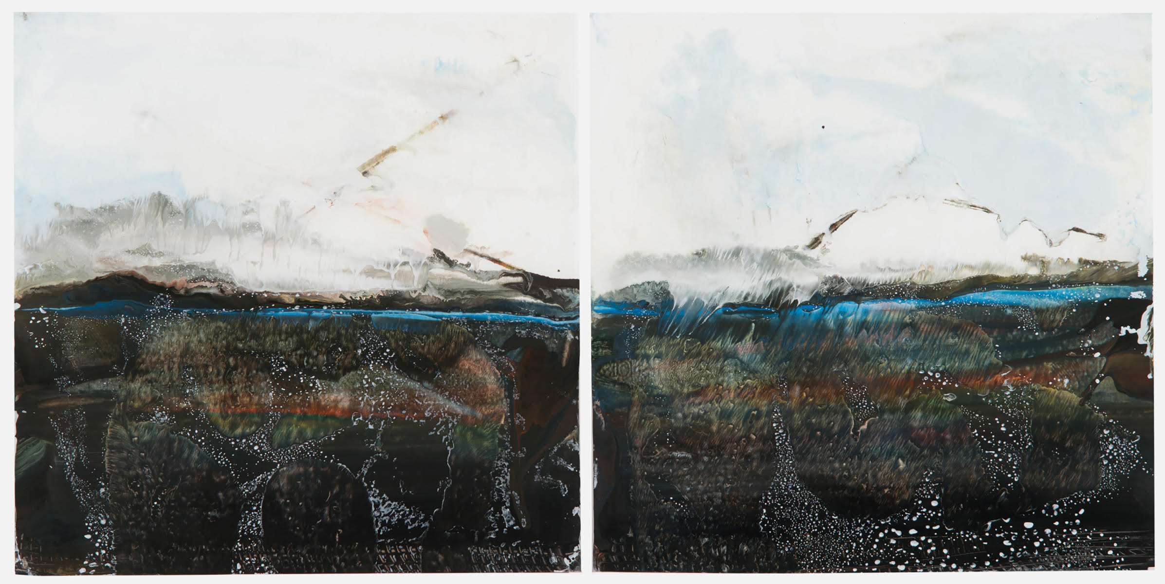 Guinea Fowl at the Beach, 2018, encaustic on paper, 24 x 40 in, SOLD