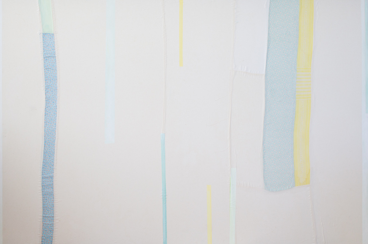 Untitled, 2018, mixed media, fabric and polymer paint on canvas, 48 x 72 in, $15000
