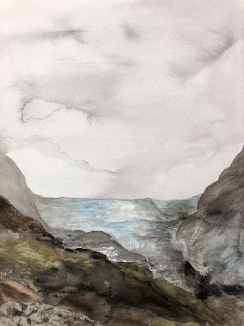 A Glacier Recoils, 2019, watercolor on paper, 12 x 9 in, $800