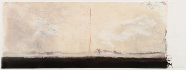 Townline at Fog, encaustic wax on Japanese rice paper, 25  x 56 in, SOLD