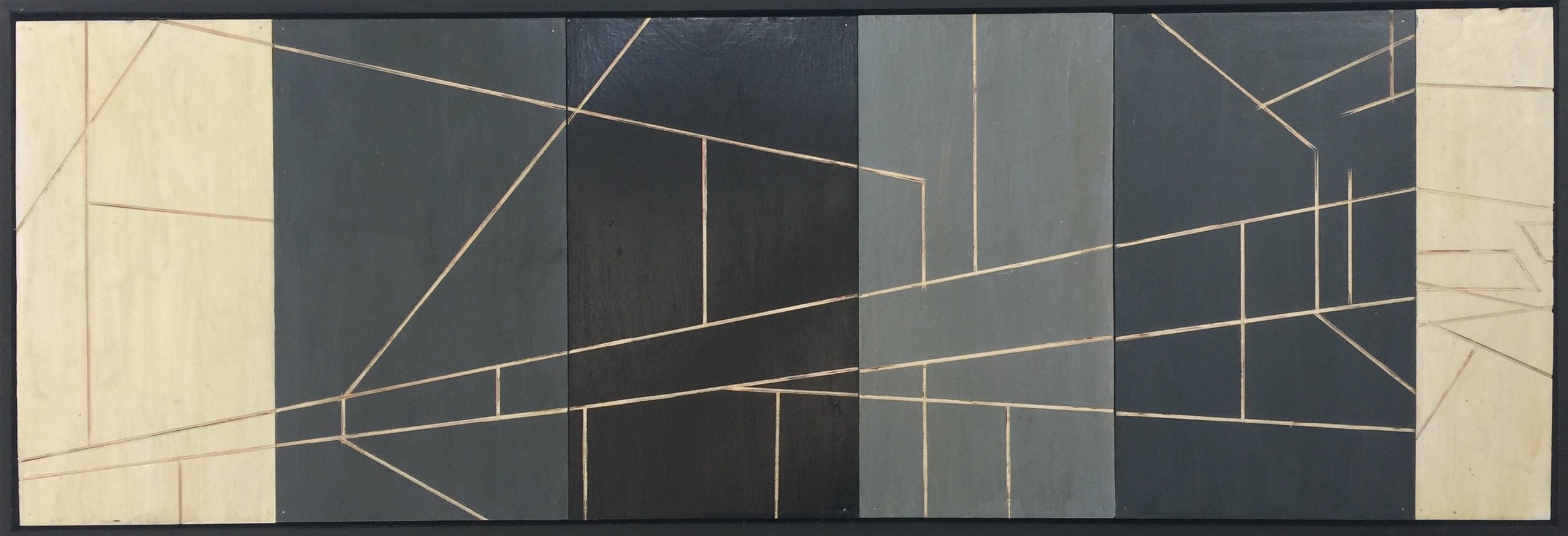 Composition on Panel, 2017, oil on incised board, 49.5 x 175.8 in, $4500
