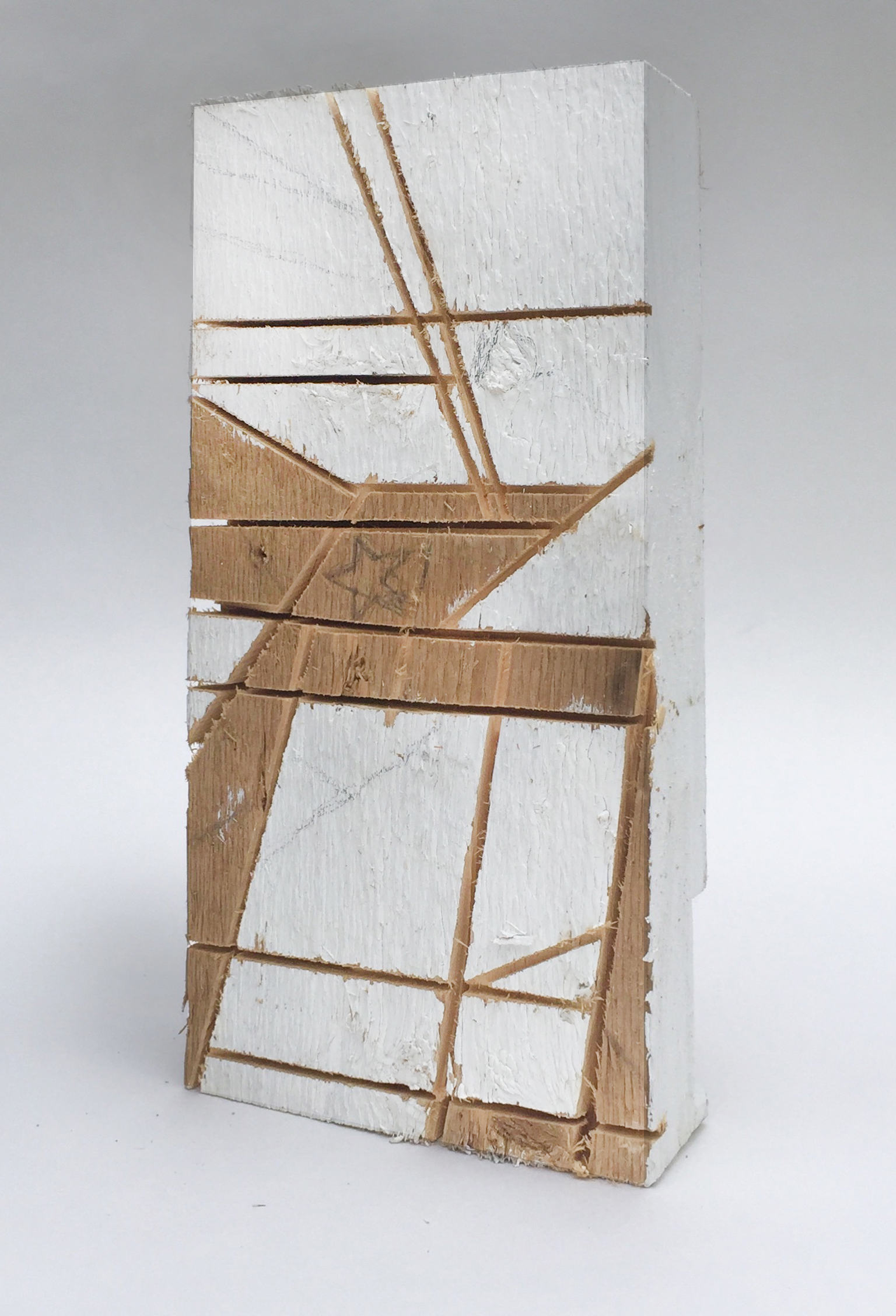 Intersection in White,  2017, house paint on reclaimed lumber, 13 x 6.5 x 2 in, $1100