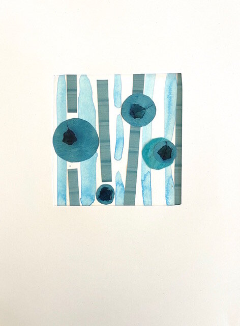 Blue Bamboo, 2021, watercolor, cut papers, 12 x 9 in matted SOLD