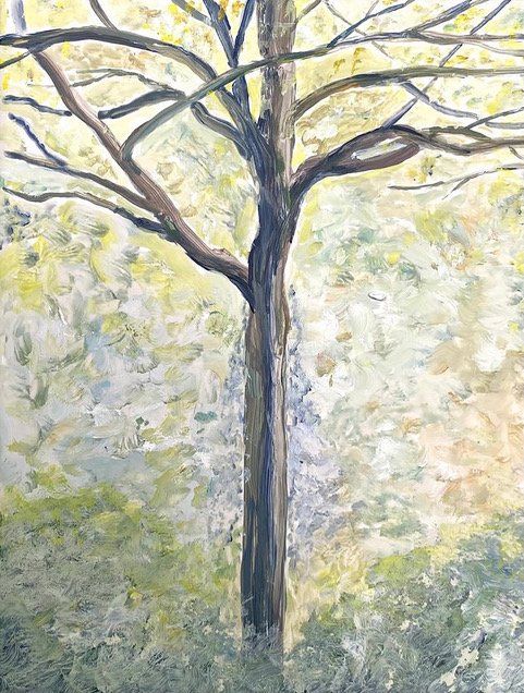 Tree Study, 2021, acrylic on ceramic tile, 8 x 6 inches, $900