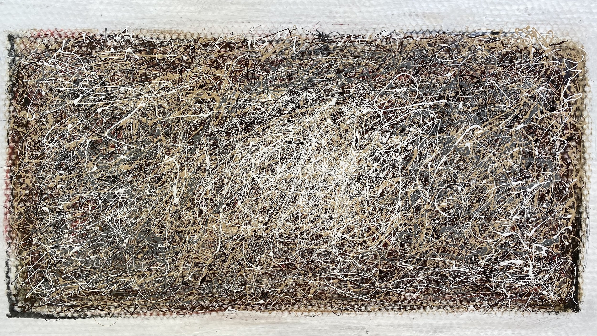 Aaron Warkov, Gathered Energy, Burnished acrylic with enamel on recycled cardboard, 34 x 61 inches $4000
