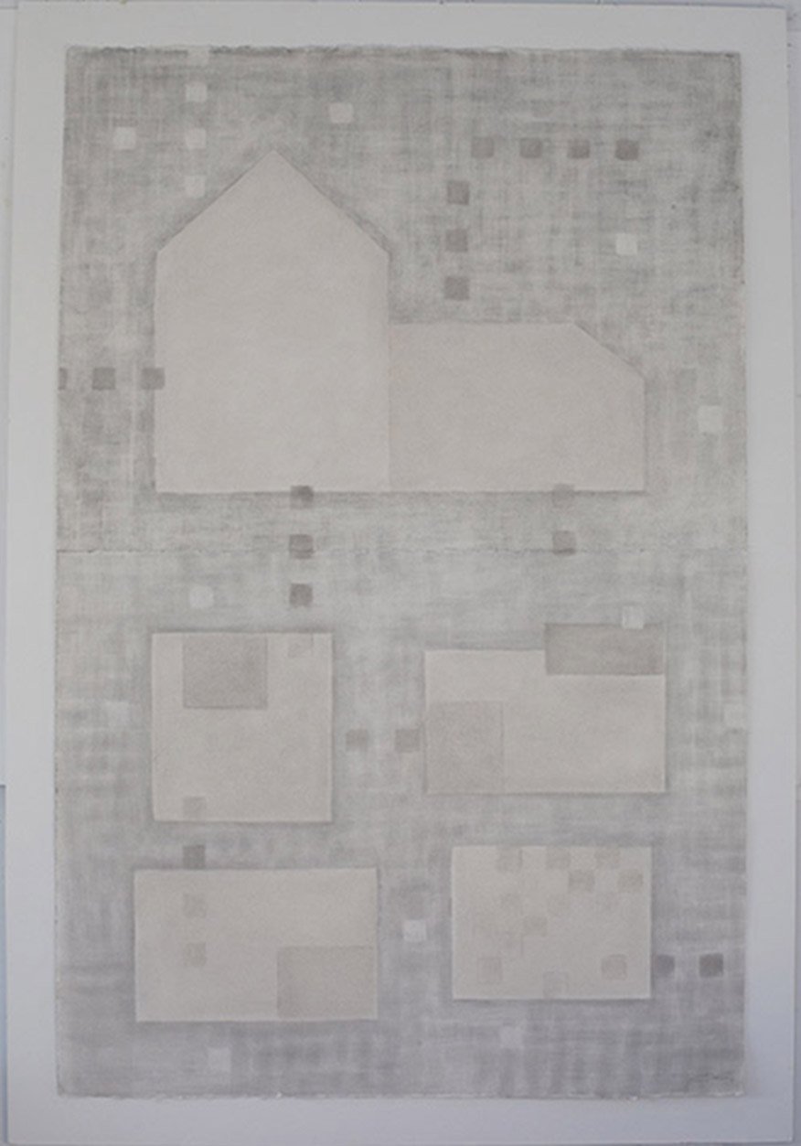 Carolyn Conrad, Elevation/Floor Plans, Graphite and ash on paper, 38 x 33 inches, $3600
