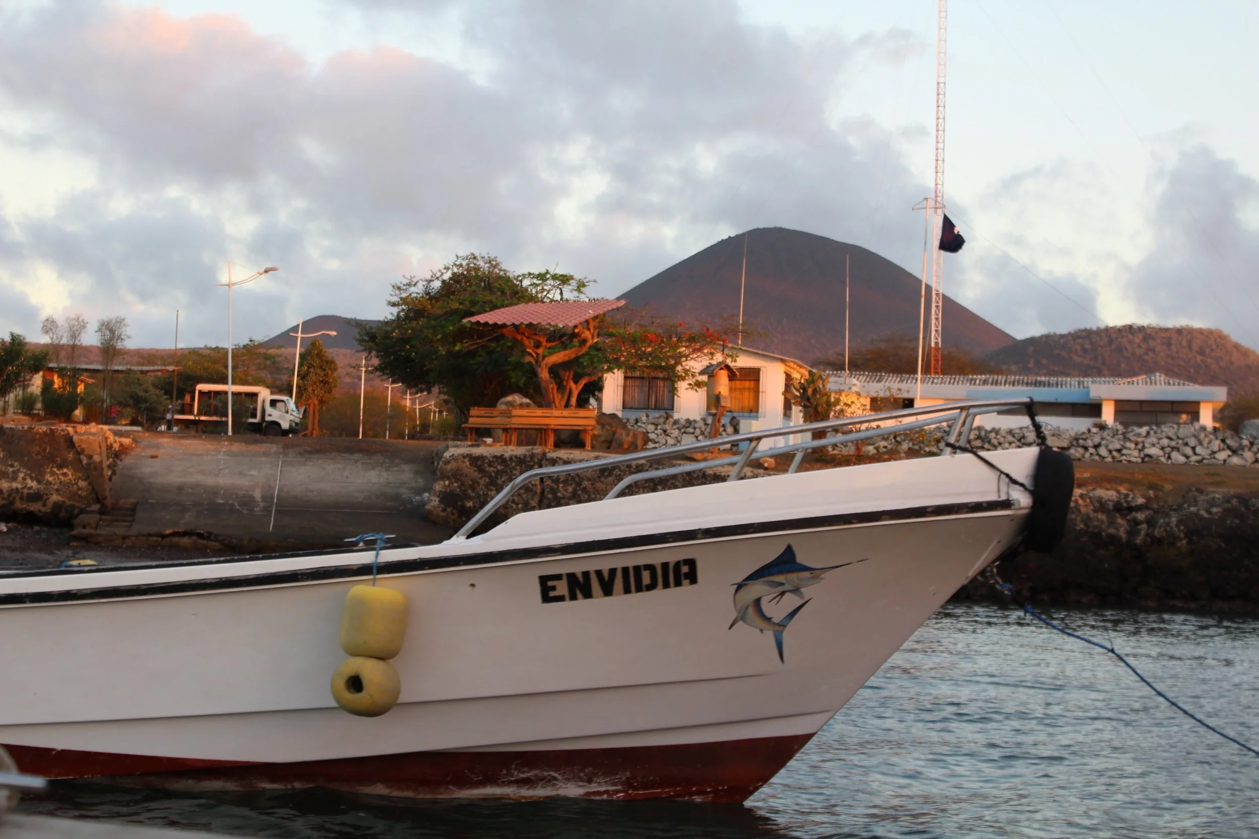 Figure 1. View of Puerto Velasco Ibarra and its water taxi and chiva bus for travelling to the highlands. Photo: WWF-Ecuador