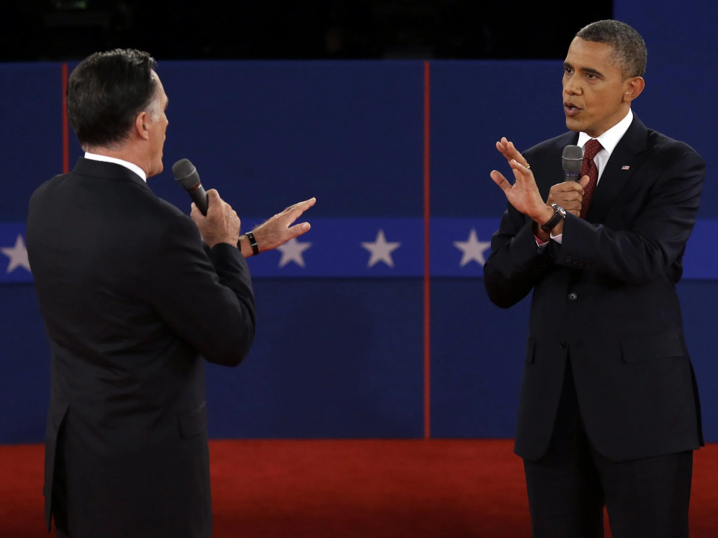 Gov. Mitt Romney, R-MA and Sen. Barack Obama, D-IL complete the second Presidential Town Hall Debate at Hofstra University.