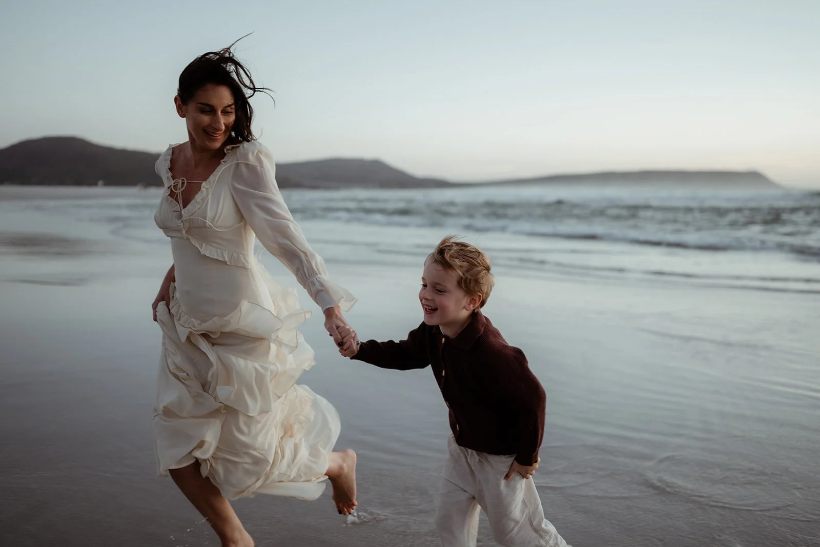 fun at the beach for a family photoshoot mother and son cape town