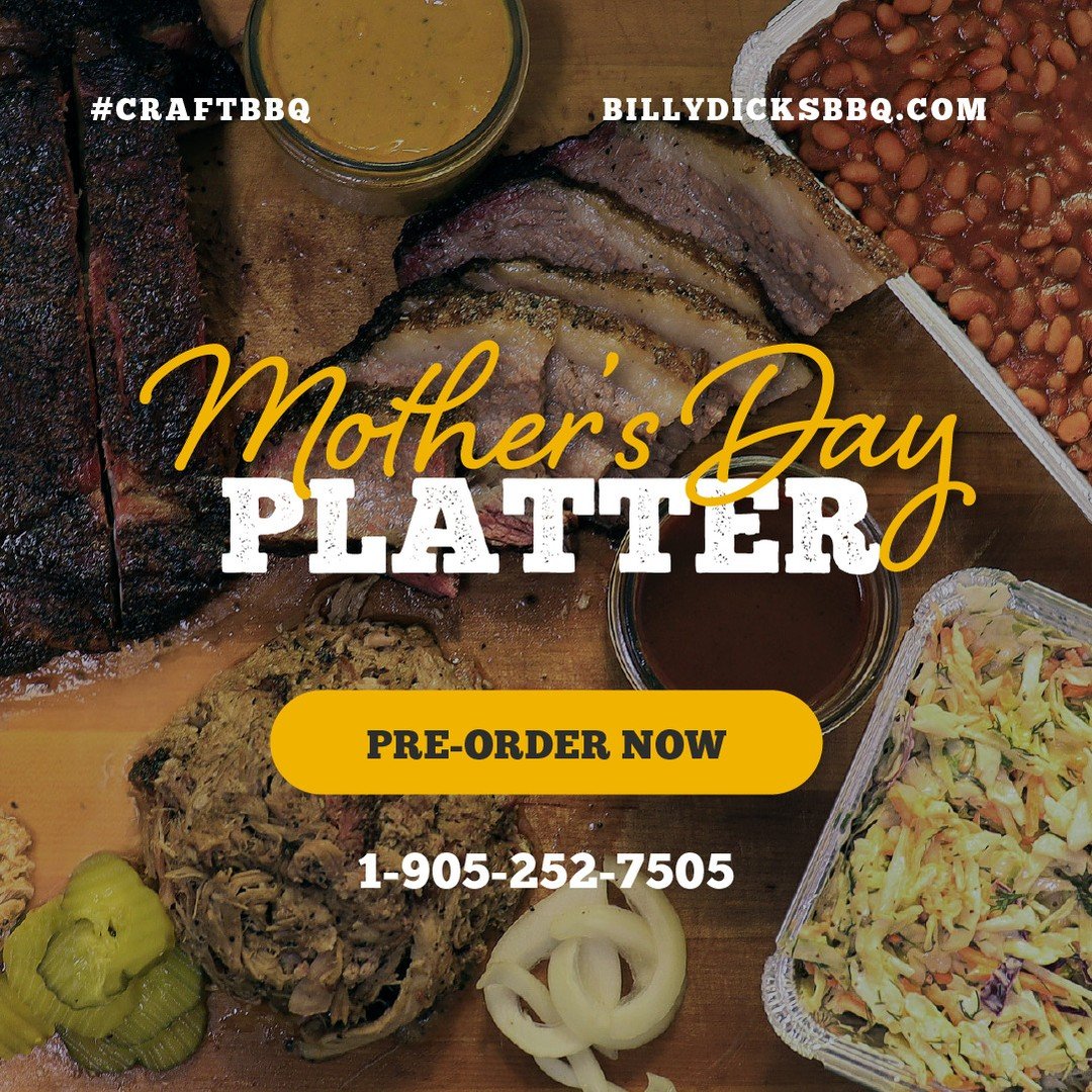 Get your pre-order Mother's Day dinner in! 💐🎁 🍽️

Skip the prep and cooking time with our authentic barbecue Family or Party platters!

Our barbecue platters include:
- Turkey Breast
- Brisket
- Pulled Pork
- Spare Ribs

All platters come with our