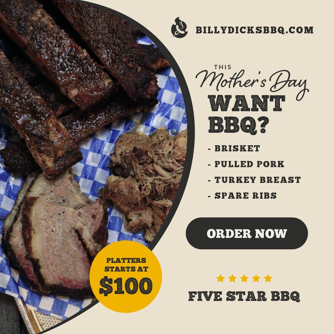 Did you order barbecue for Mother&rsquo;s Day yet? 💐🌻

Pre-order a platter by Friday, May 10th.

Family size is perfect for 5-6 people. 
Party size is perfect for 10-12 people.

Need more food? 
Order the ULTIMATE party platter size!

Order online 