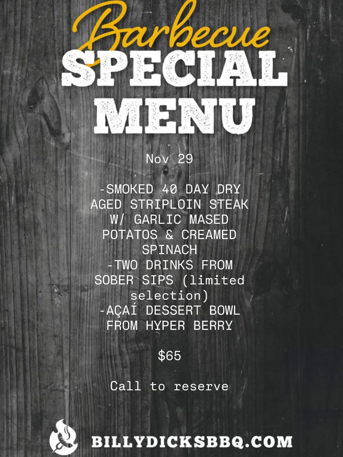 Call 249-388-3737 to reserve.  Limited availability