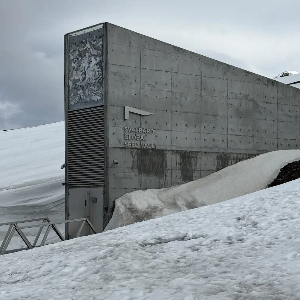 Austere grey entrance to underground global seed vault in Svalbard
