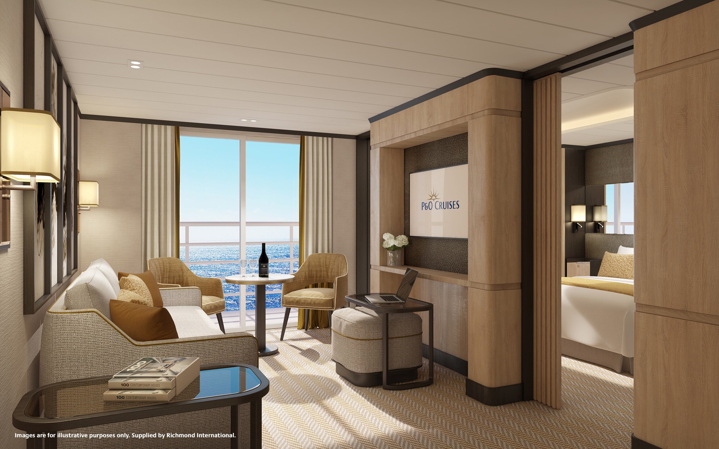 iona cruise ship deluxe balcony cabin P&O Iona 2-Room Sky Suite. Image: P&O Cruises