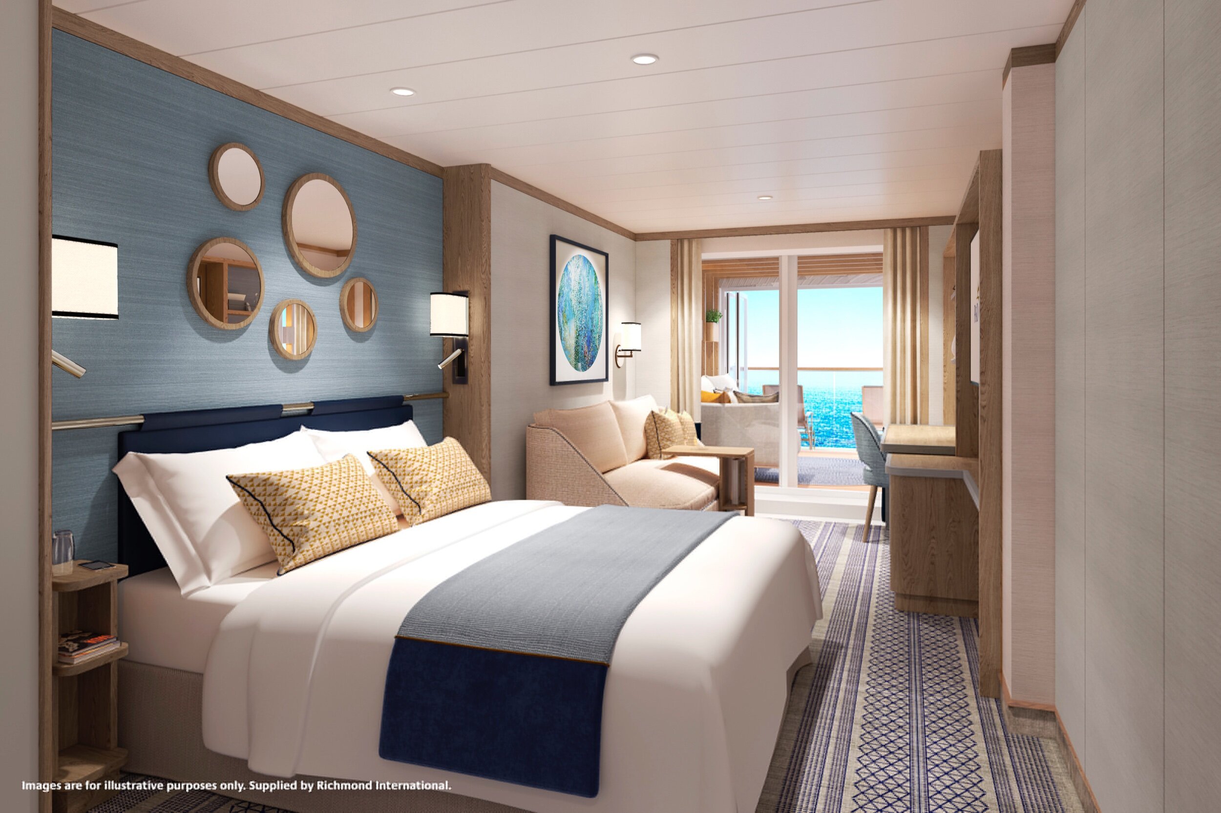 iona cruise ship deluxe balcony cabin P&O Iona Conservatory Mini Suite Bedroom Image: P&O Cruises