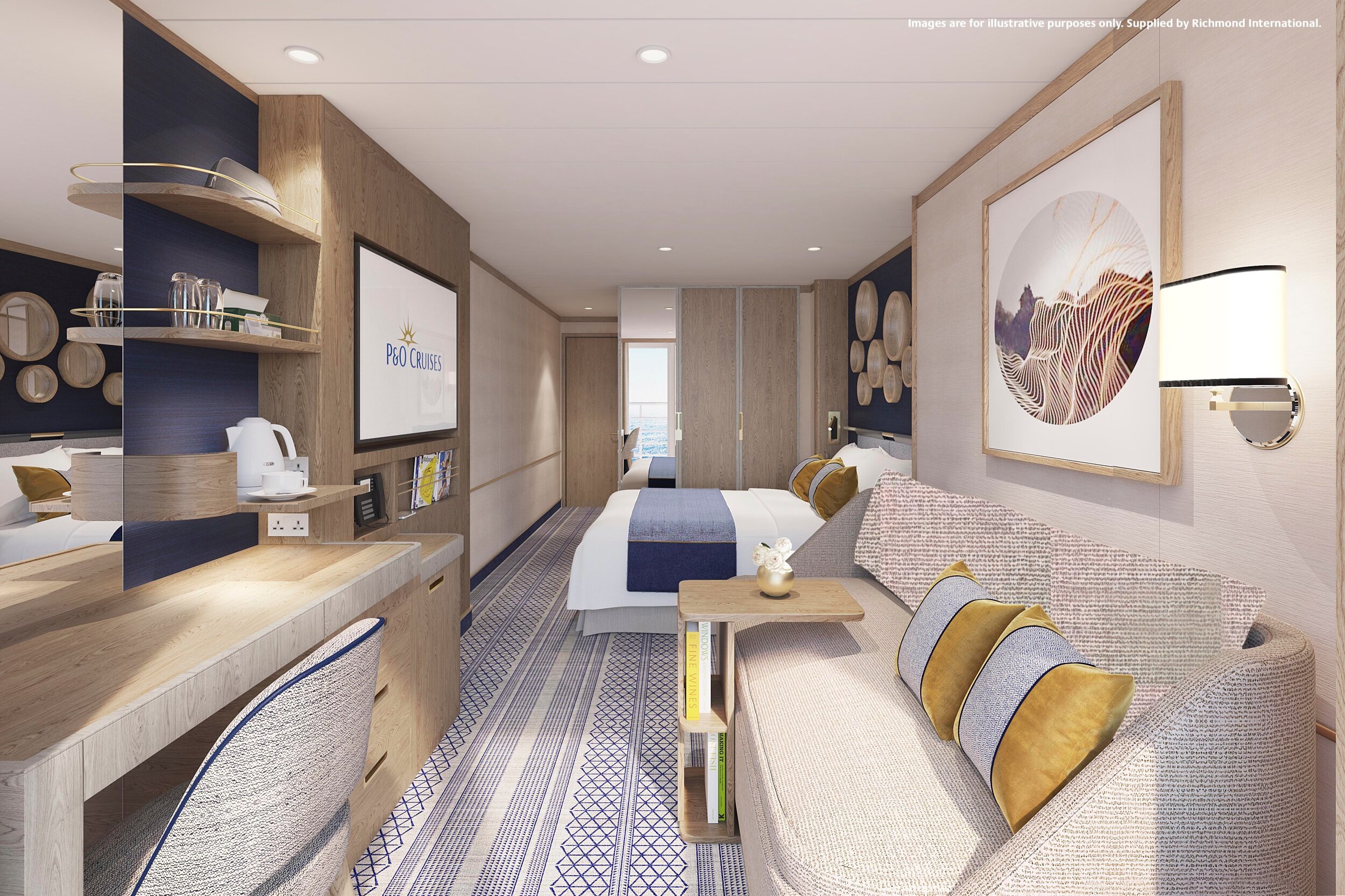 iona cruise ship deluxe balcony cabin P&O Iona Deluxe Balcony Suite. Image: P&O Cruises / Richmond-International
