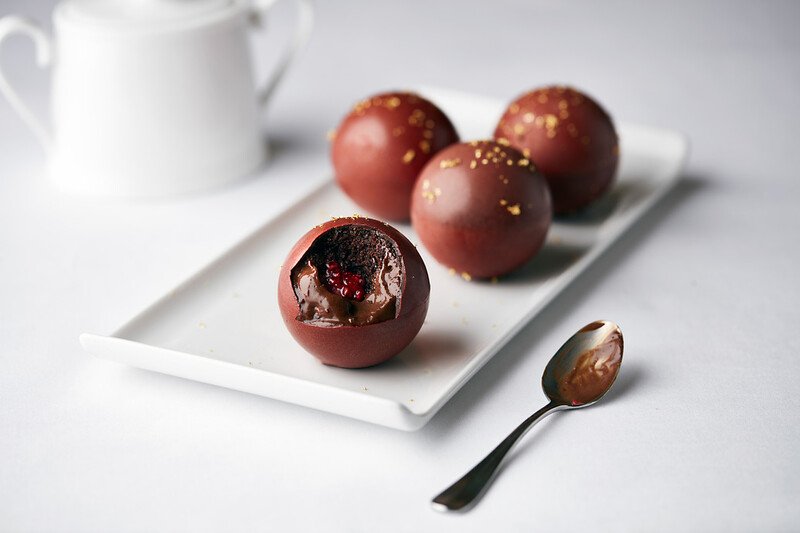 Golden Chocolate Sphere with Raspberry