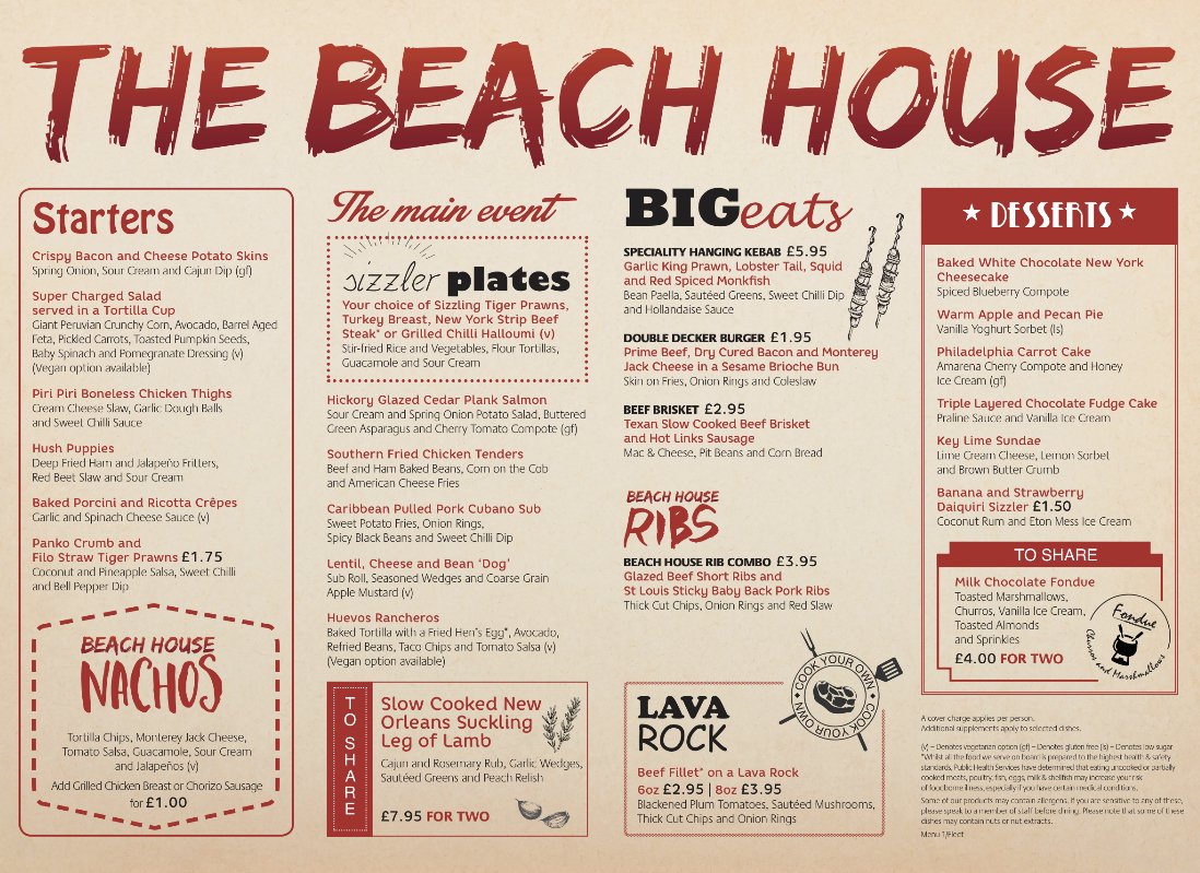 The Beach House Menu 1 