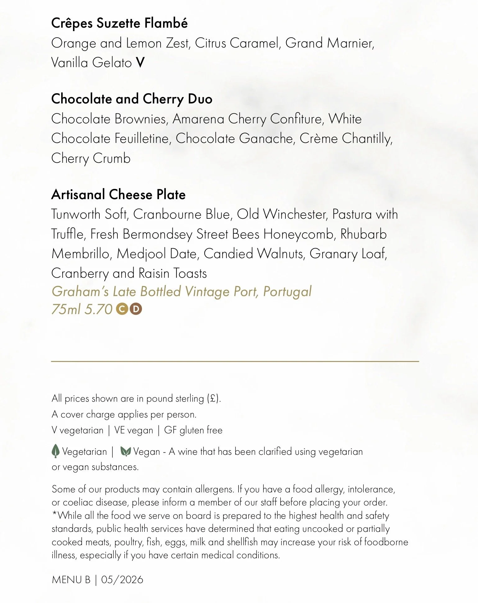 More dessert options from P&O Cruises Epicurean Menu 1