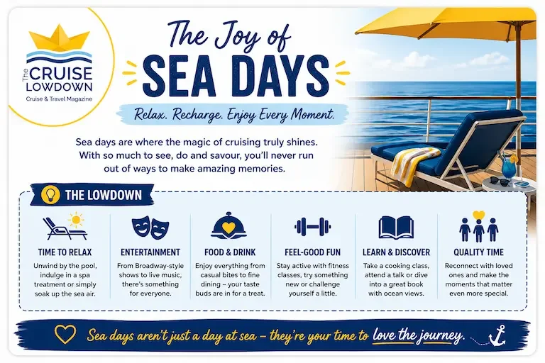 Sea Days Infographic showing how to make the most of a cruise day at sea.