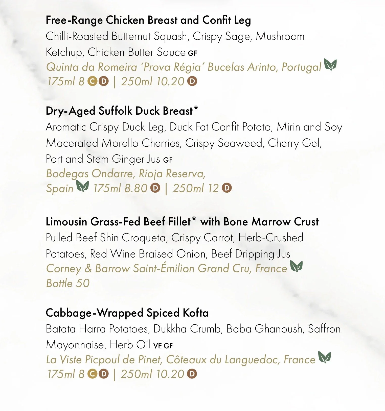 More main dishes/entrees on P&O Cruises Epicurean menu 1