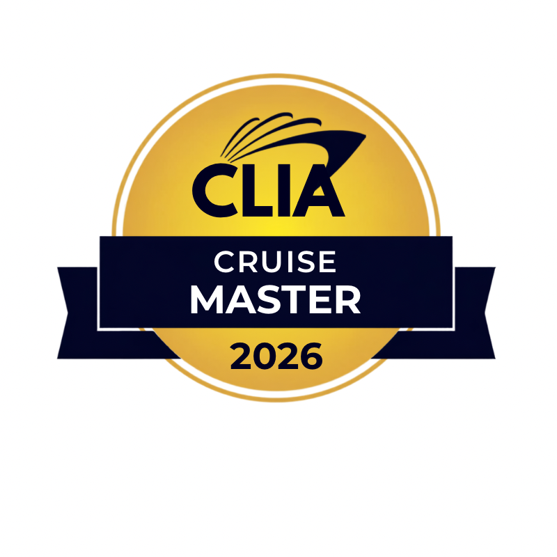 CLIA Accreditation Badge showing Kathy Taylor (Cruise Lowdown) is a CLIA Certified Cruise Master.