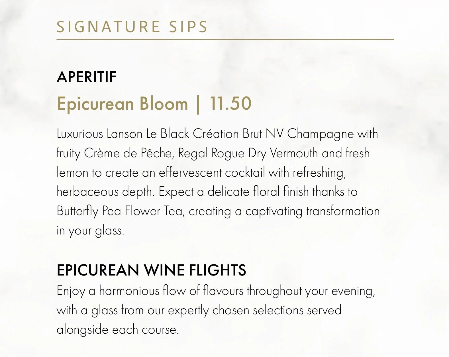 Epicurean Signature Sips Menu A
