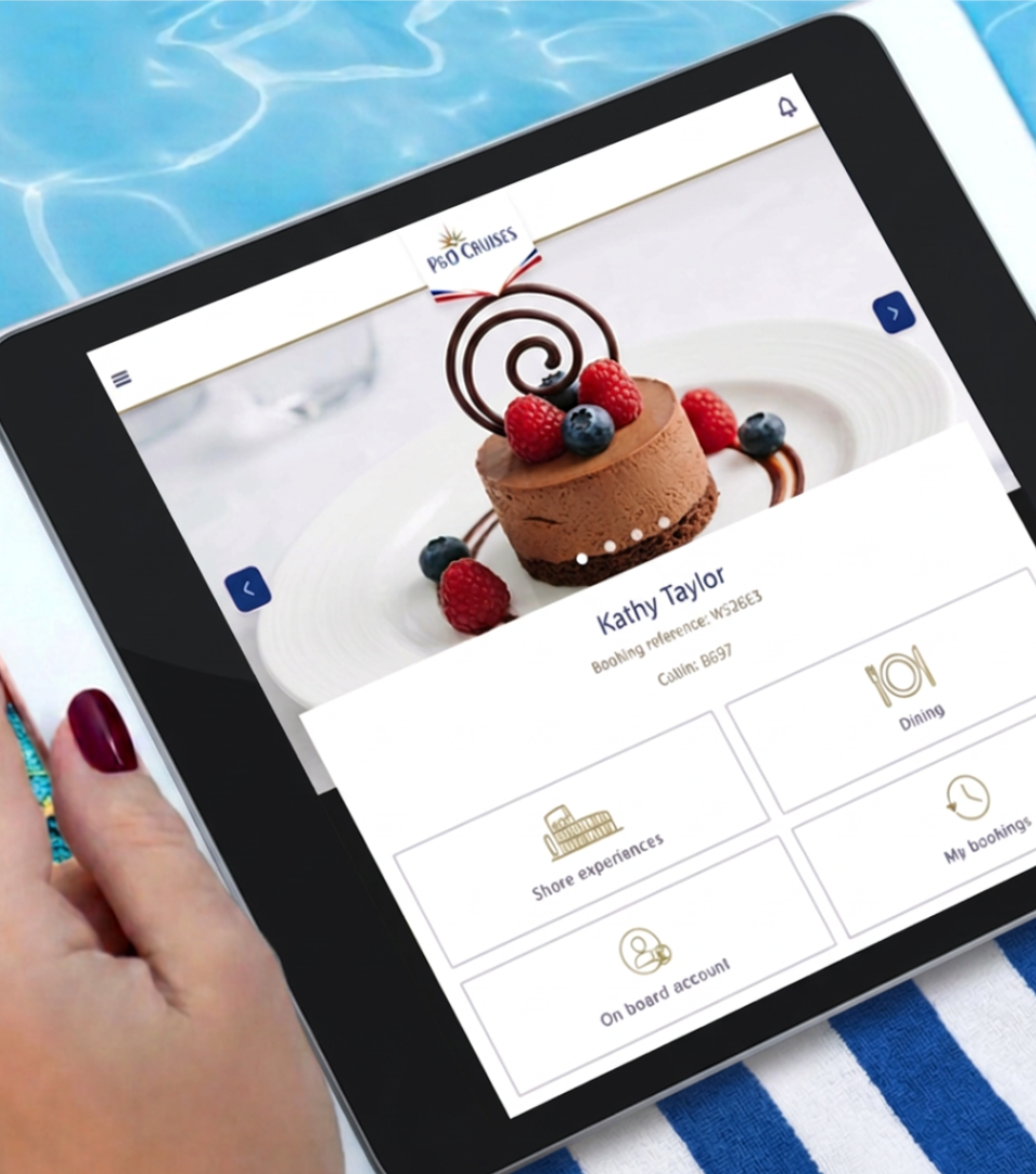 Accessing the P&O Cruises my Holiday App on a tablet beside the swimming pool.