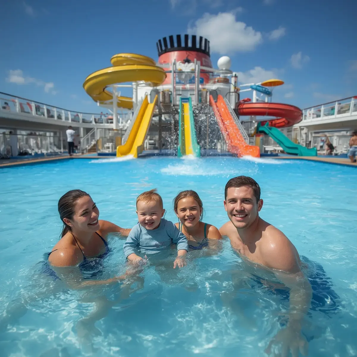 Family time in the cruise pool. Family cruising is suitable for babies, toddlers, older children and teens.
