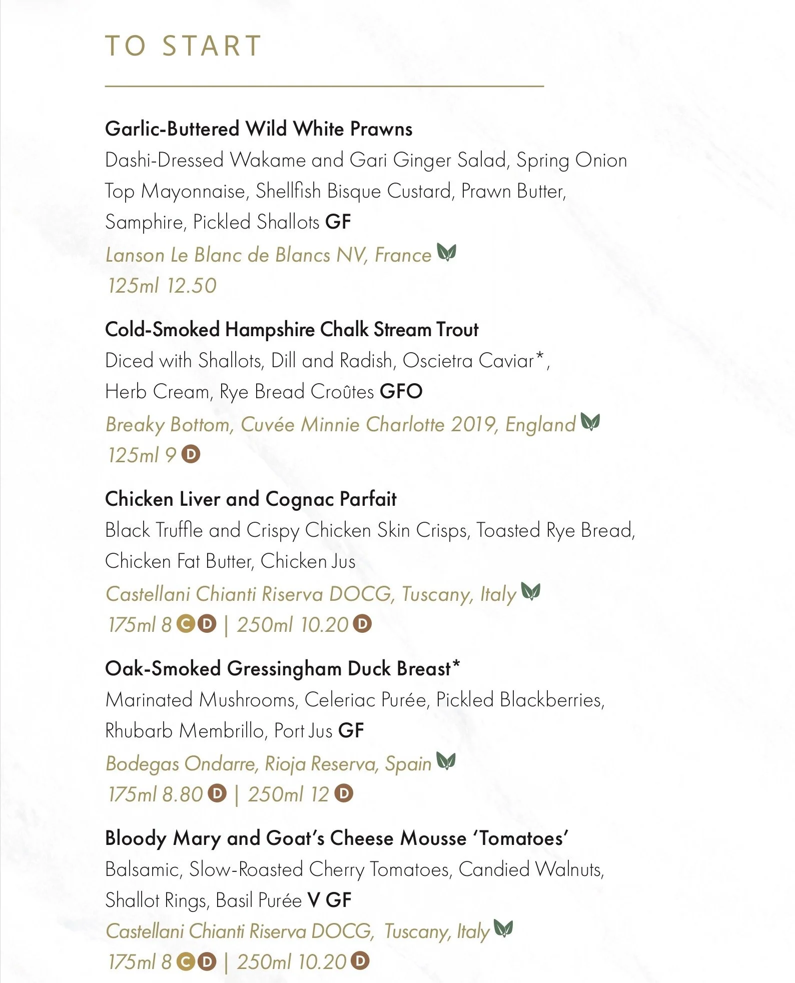 P&O Cruises Epicurean Menu A - Starters 1